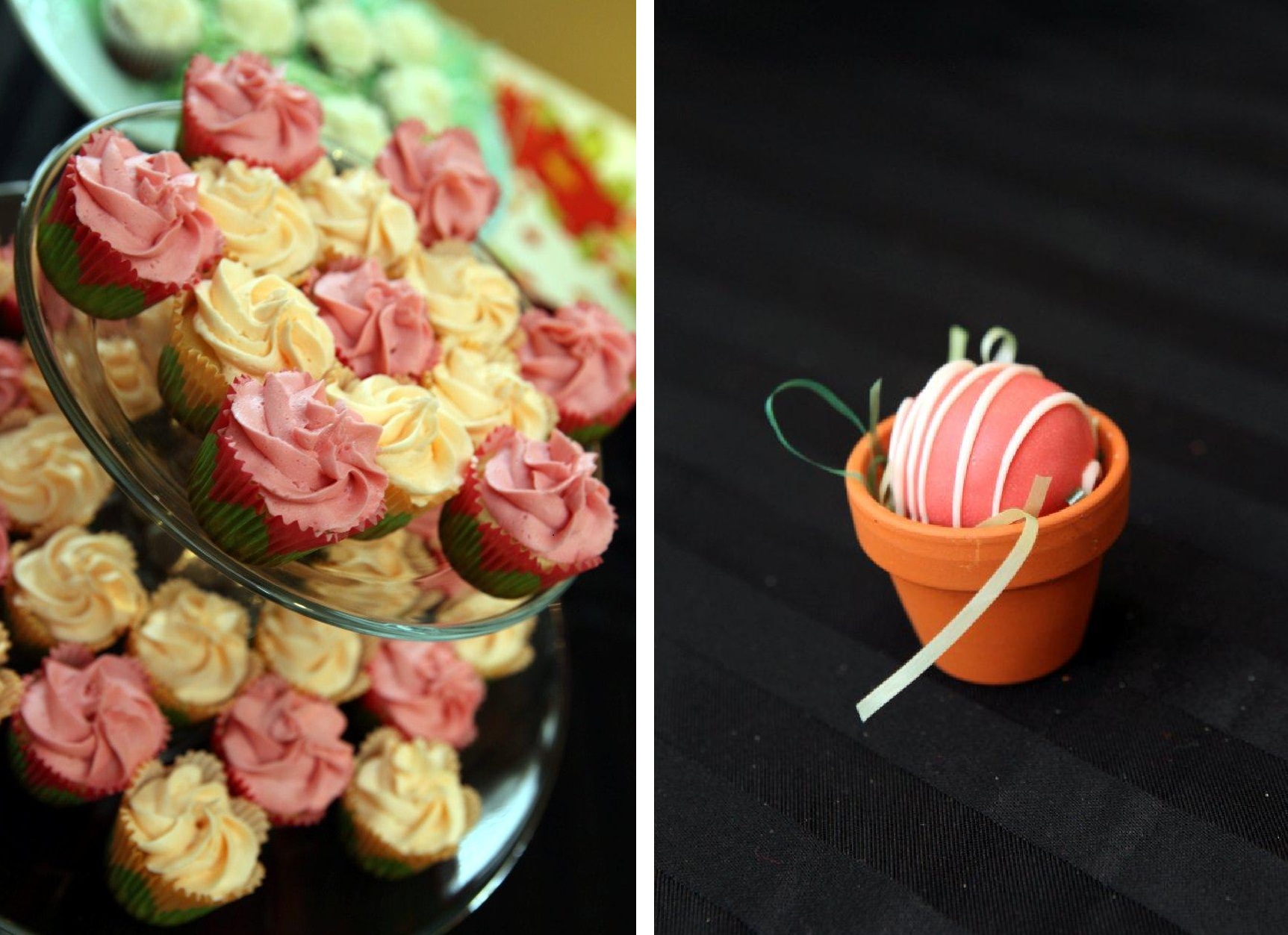 Creamsicle and berry cream mini cupcakes with a mixed berry cake ball egg