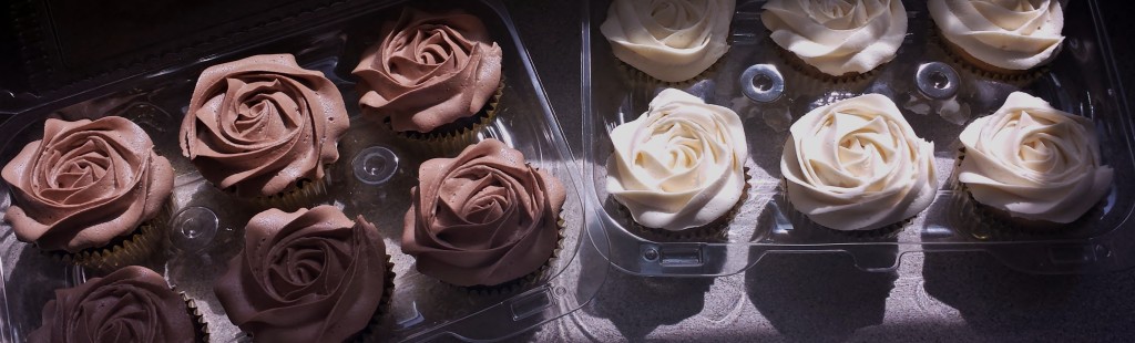 Chocolate and vanilla rosette cupcakes