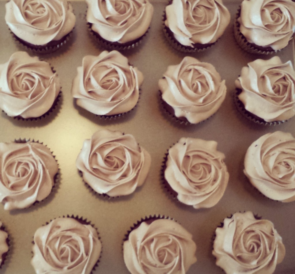 A delicate display of frosted chocolate rosettes